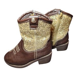 Bebe Girl's Gold Glitter Cowboy/Western Boots Size 7